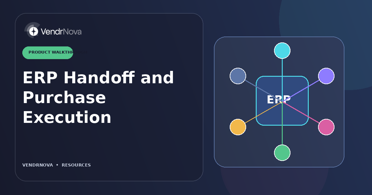 ERP Handoff and Purchase Execution: Customer-specific mapping, exception, retry, acceptance, and ownership. Branded editorial artwork; no customer result or production interface.