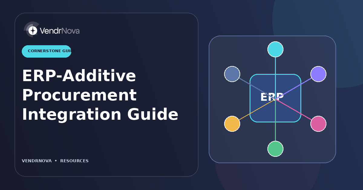 ERP-Additive Procurement Integration Guide: Object ownership, mappings, synchronization, monitoring, and cutover. Branded editorial artwork; no customer result or production interface.