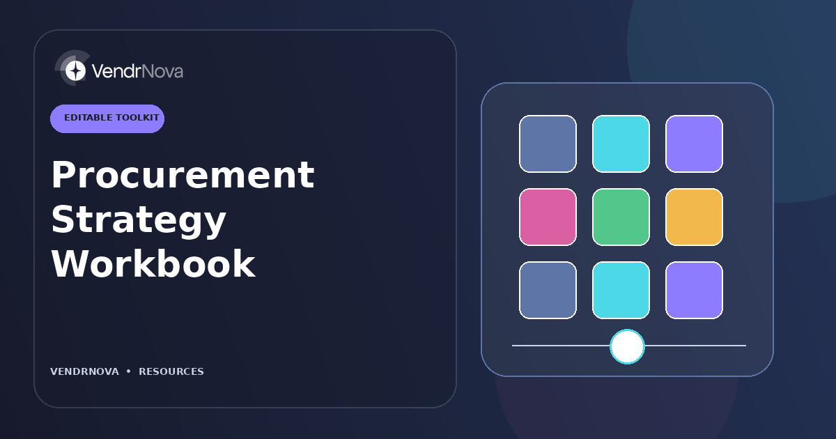 Procurement Strategy Workbook: Evidence, objectives, categories, stakeholders, KPIs, and governance. Branded editorial artwork; no customer result or production interface.