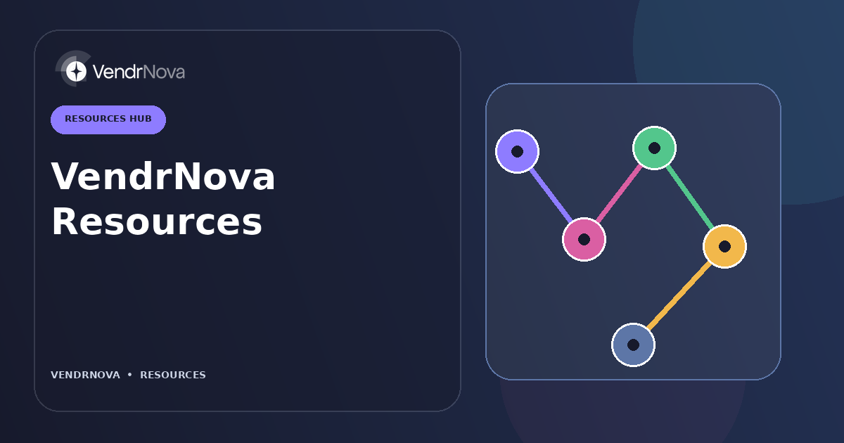 VendrNova Resources: Connected decisions, evidence, suppliers, and ERP handoffs. Branded editorial artwork; no customer result or production interface.