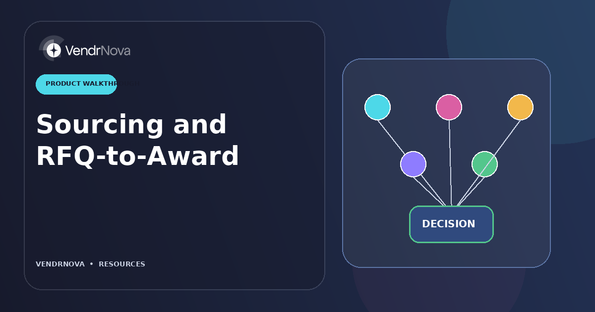 Sourcing and RFQ-to-Award: Comparable supplier responses, evaluation, and documented award. Branded editorial artwork; no customer result or production interface.
