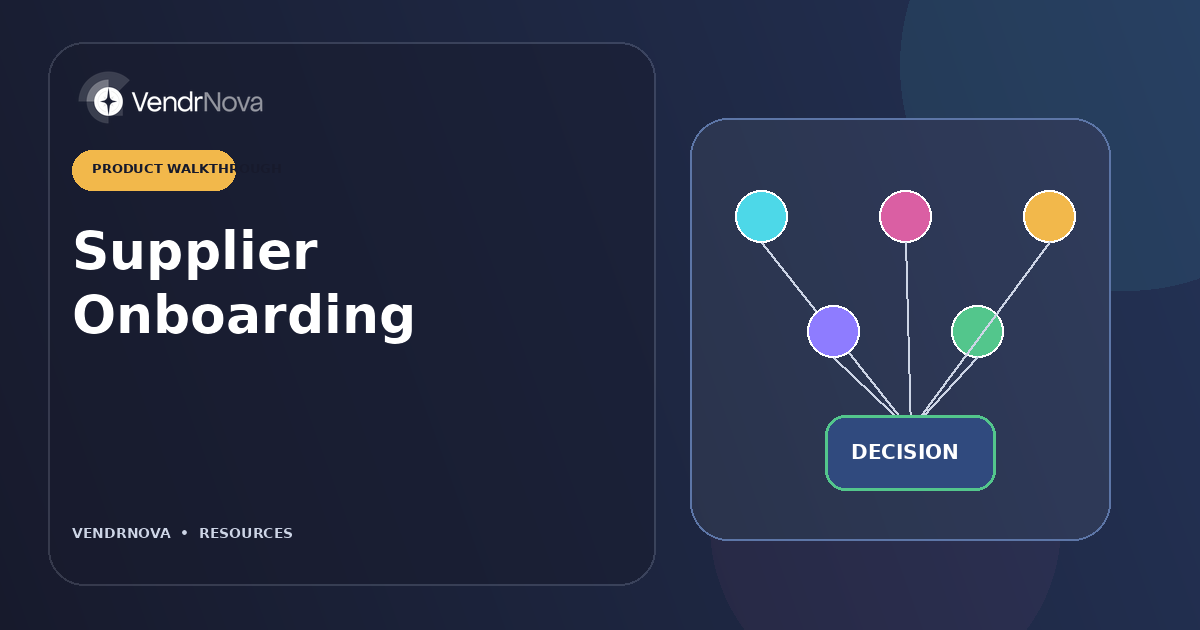 Supplier Onboarding: Qualification evidence and owned review paths. Branded editorial artwork; no customer result or production interface.