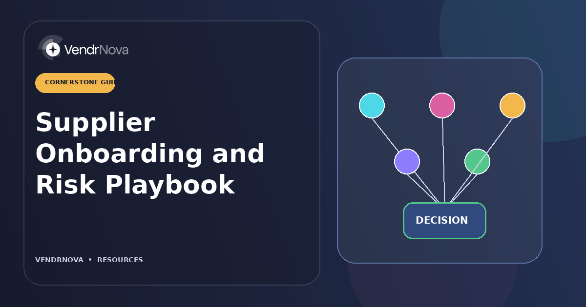 Supplier Onboarding and Risk Playbook: Supplier evidence, segmentation, controls, scorecards, and review. Branded editorial artwork; no customer result or production interface.