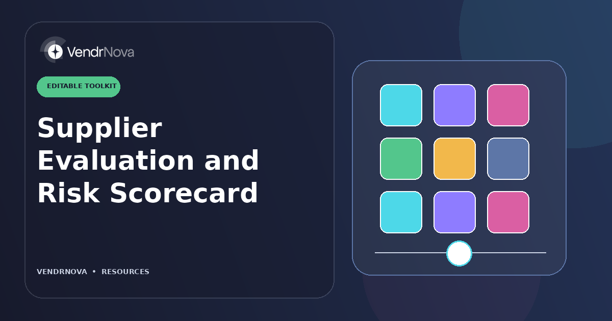 Supplier Evaluation and Risk Scorecard: Weighted criteria, evidence confidence, risk tiers, and decisions. Branded editorial artwork; no customer result or production interface.